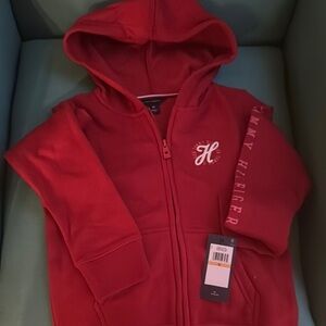 Tommy Hilfiger Red Zip-Up Hoodie with Embroidered Logo